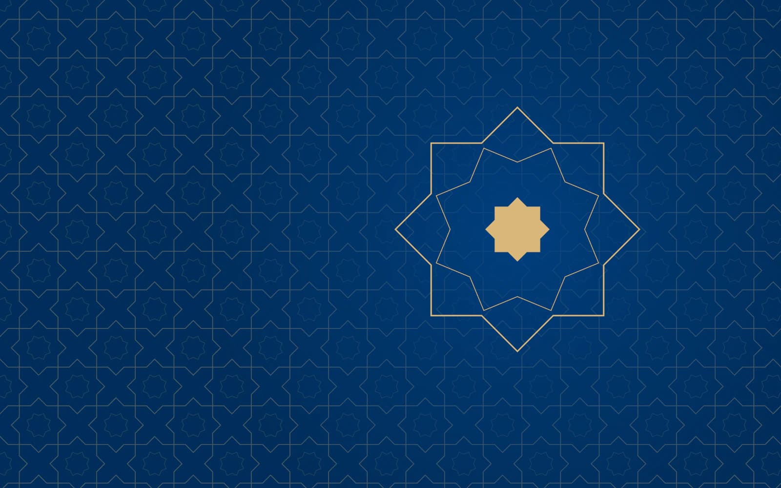 Gold eight-point star medallion to the right of center on a deep blue lattice of stars and crosses
